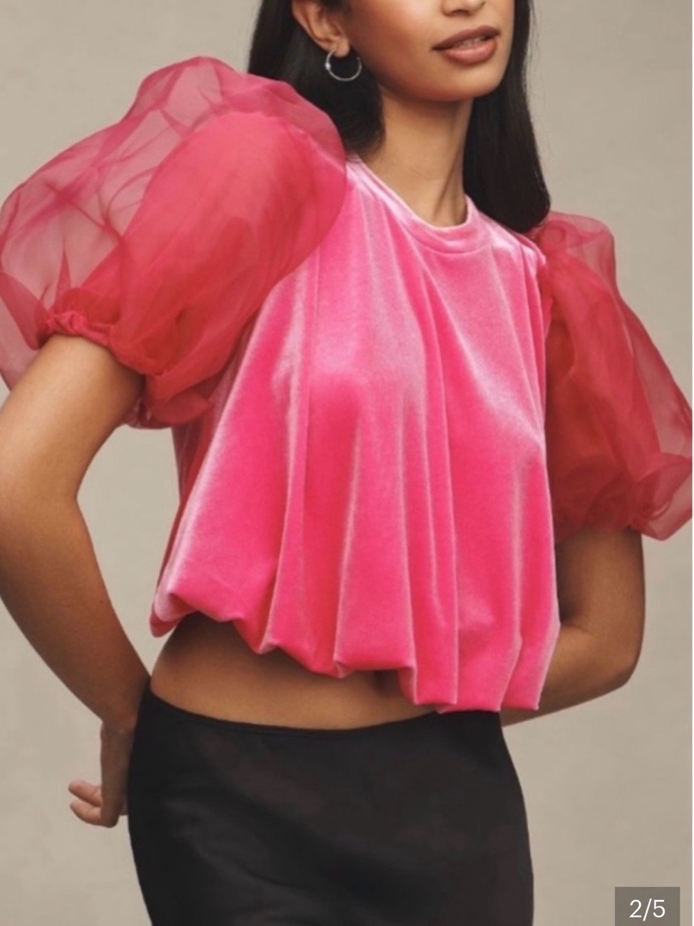 Maeve by Anthropologie Velvet Puff-Sleeve Women's Top